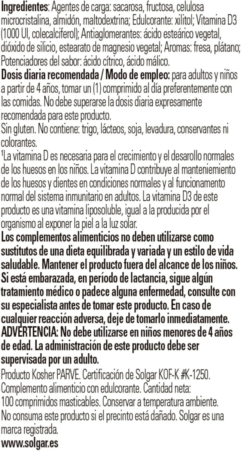 قرص های جویدنی ویتامین D3 1000 واحد بین المللی سولگار، 100 عدد قرص های جویدنی ویتامین D3 1000 واحد بین المللی سولگار، 100 عدد