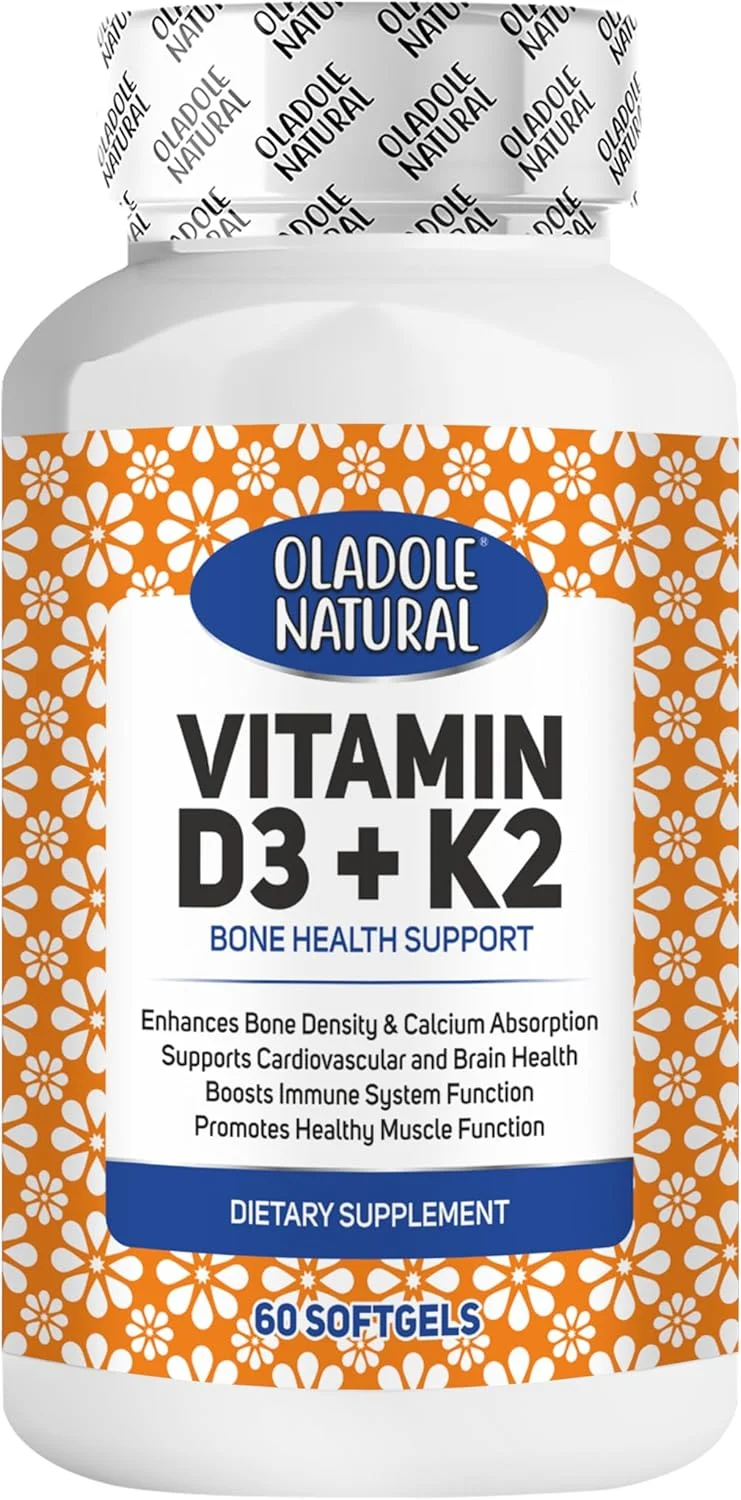اولادول نچرال ویتامین D3 4000 IU + مکمل K2 - 60 سافت ژل، پشتیبانی از سلامت استخوان، ایمنی، عملکرد سالم عضلات و تراکم استخوان | بدون گلوتن، غیر GMO