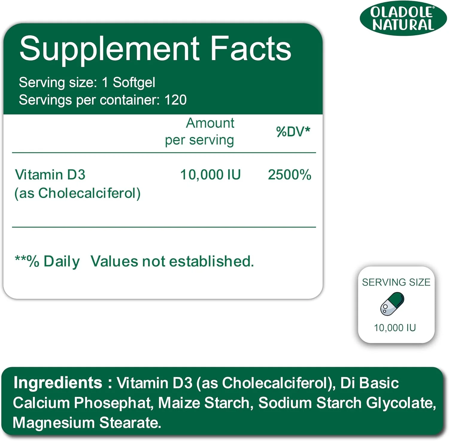 اولادول ویتامین D3 طبیعی 10000 واحد بین المللی - 120 سافت ژل | فرمول قوی برای حمایت از استخوان ها، دندان ها، عضلات و عملکرد سیستم ایمنی سالم | غیر GMO، بدون گلوتن | تقویت کننده خلق و خو، ضروری برای سلامتی روزانه اولادول ویتامین D3 طبیعی 10000 واحد بین المللی - 120 سافت ژل | فرمول قوی برای حمایت از استخوان ها، دندان ها، عضلات و عملکرد سیستم ایمنی سالم | غیر GMO، بدون گلوتن | تقویت کننده خلق و خو، ضروری برای سلامتی روزانه