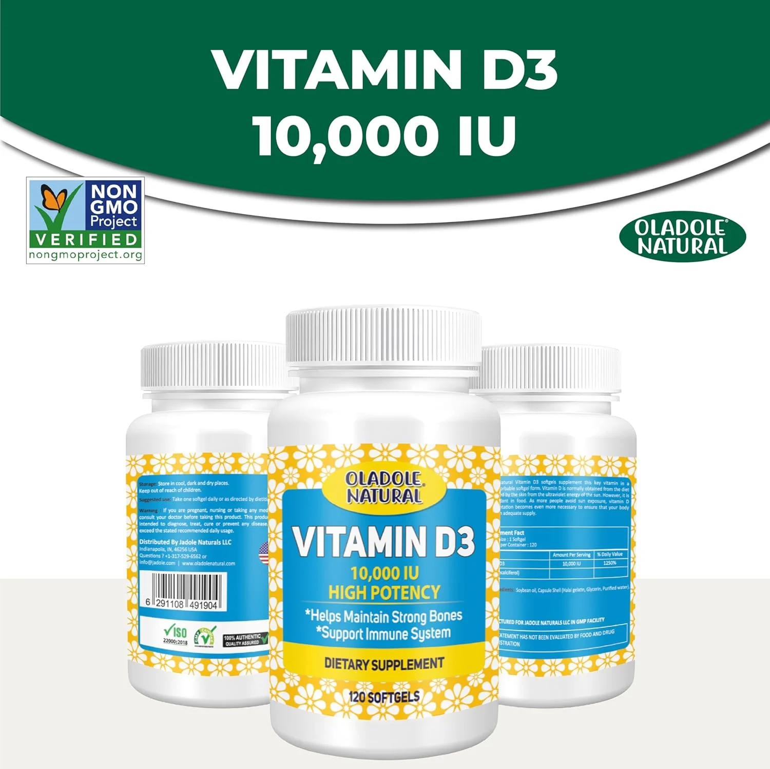 اولادول ویتامین D3 طبیعی 10000 واحد بین المللی - 120 سافت ژل | فرمول قوی برای حمایت از استخوان ها، دندان ها، عضلات و عملکرد سیستم ایمنی سالم | غیر GMO، بدون گلوتن | تقویت کننده خلق و خو، ضروری برای سلامتی روزانه اولادول ویتامین D3 طبیعی 10000 واحد بین المللی - 120 سافت ژل | فرمول قوی برای حمایت از استخوان ها، دندان ها، عضلات و عملکرد سیستم ایمنی سالم | غیر GMO، بدون گلوتن | تقویت کننده خلق و خو، ضروری برای سلامتی روزانه