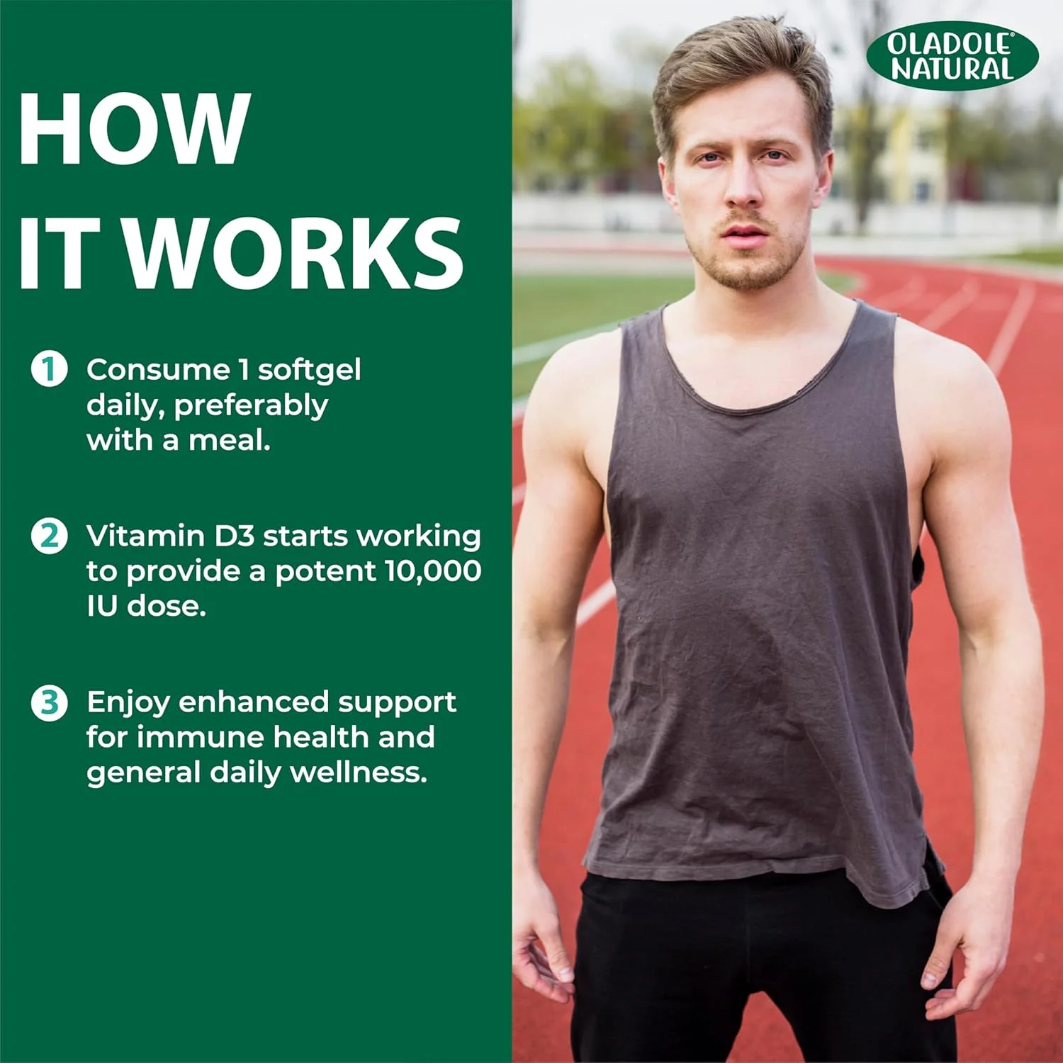 اولادول ویتامین D3 طبیعی 10000 واحد بین المللی - 120 سافت ژل | فرمول قوی برای حمایت از استخوان ها، دندان ها، عضلات و عملکرد سیستم ایمنی سالم | غیر GMO، بدون گلوتن | تقویت کننده خلق و خو، ضروری برای سلامتی روزانه اولادول ویتامین D3 طبیعی 10000 واحد بین المللی - 120 سافت ژل | فرمول قوی برای حمایت از استخوان ها، دندان ها، عضلات و عملکرد سیستم ایمنی سالم | غیر GMO، بدون گلوتن | تقویت کننده خلق و خو، ضروری برای سلامتی روزانه