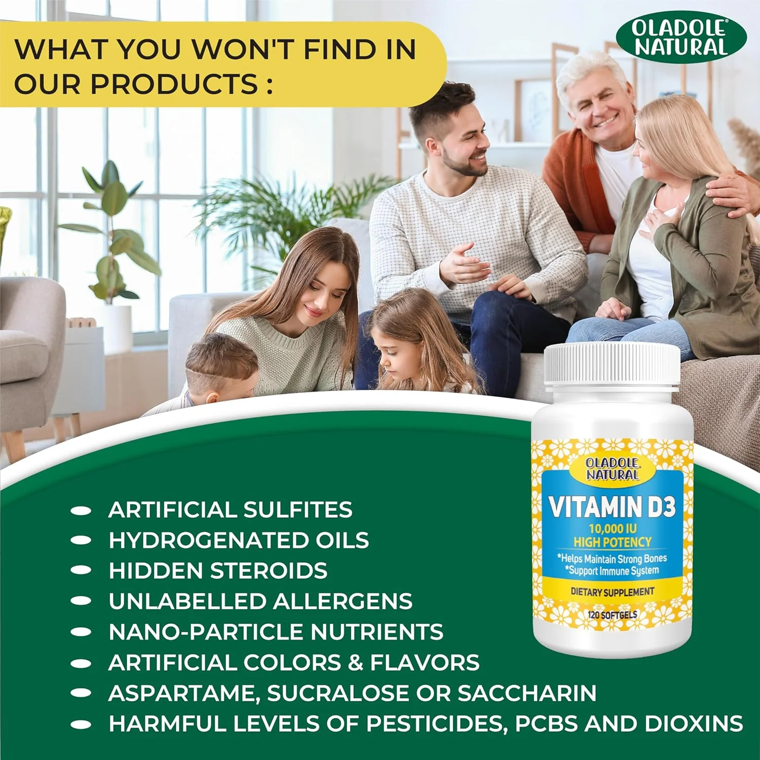 اولادول ویتامین D3 طبیعی 10000 واحد بین المللی - 120 سافت ژل | فرمول قوی برای حمایت از استخوان ها، دندان ها، عضلات و عملکرد سیستم ایمنی سالم | غیر GMO، بدون گلوتن | تقویت کننده خلق و خو، ضروری برای سلامتی روزانه اولادول ویتامین D3 طبیعی 10000 واحد بین المللی - 120 سافت ژل | فرمول قوی برای حمایت از استخوان ها، دندان ها، عضلات و عملکرد سیستم ایمنی سالم | غیر GMO، بدون گلوتن | تقویت کننده خلق و خو، ضروری برای سلامتی روزانه