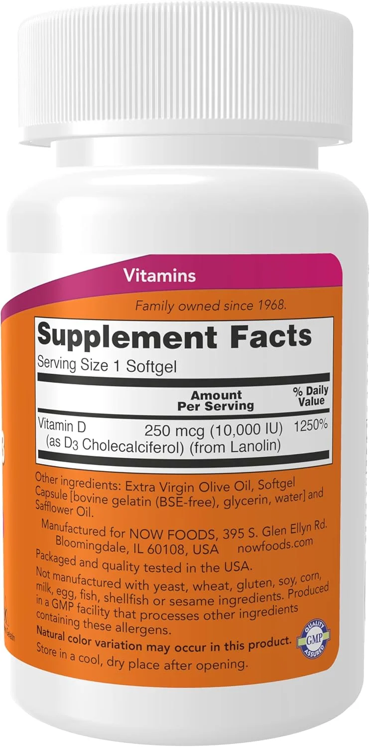 NOW Vitamin D-3 10,000 IU,120 Softgels NOW Vitamin D-3 10,000 IU,120 Softgels