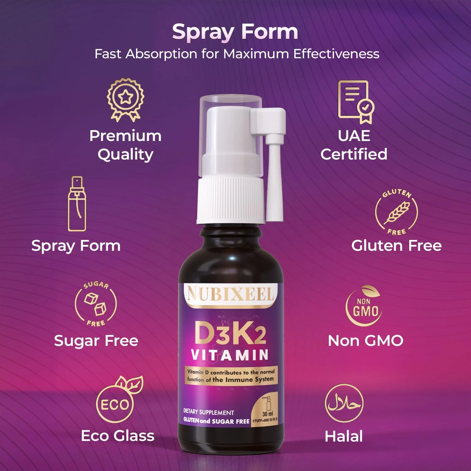 Nubixeel Premium Vitamin D3 K2 Spray - 600 IU Vitamin D3 + 25 mcg Vitamin K2 | Liquid Fast Absorption | for Kids, Women & Men| for Bone Strength Heart and Immune Health | Sugar-Free | Gluten-Free Nubixeel Premium Vitamin D3 K2 Spray - 600 IU Vitamin D3 + 25 mcg Vitamin K2 | Liquid Fast Absorption | for Kids, Women & Men| for Bone Strength Heart and Immune Health | Sugar-Free | Gluten-Free