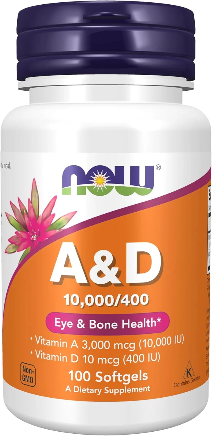 Now Foods Vitamin A & D - 10,000 & 400 IU 100 Softgels |Vitamin A 3,000 mcg (10,000 IU) | Vitamin D 10 mcg (400 IU) | Eye Health | Bone Health | Essential Nutrition