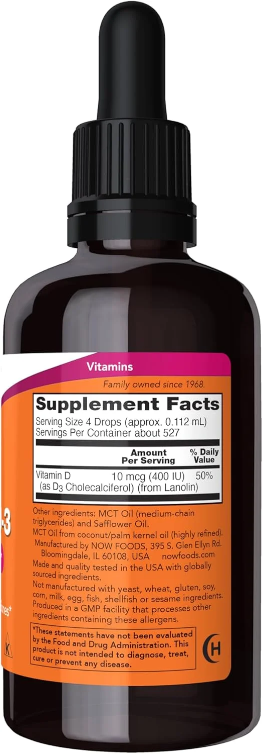 نو فودز ویتامین D-3 مایع 400 واحد بین المللی در هر 4 قطره 2 اونس