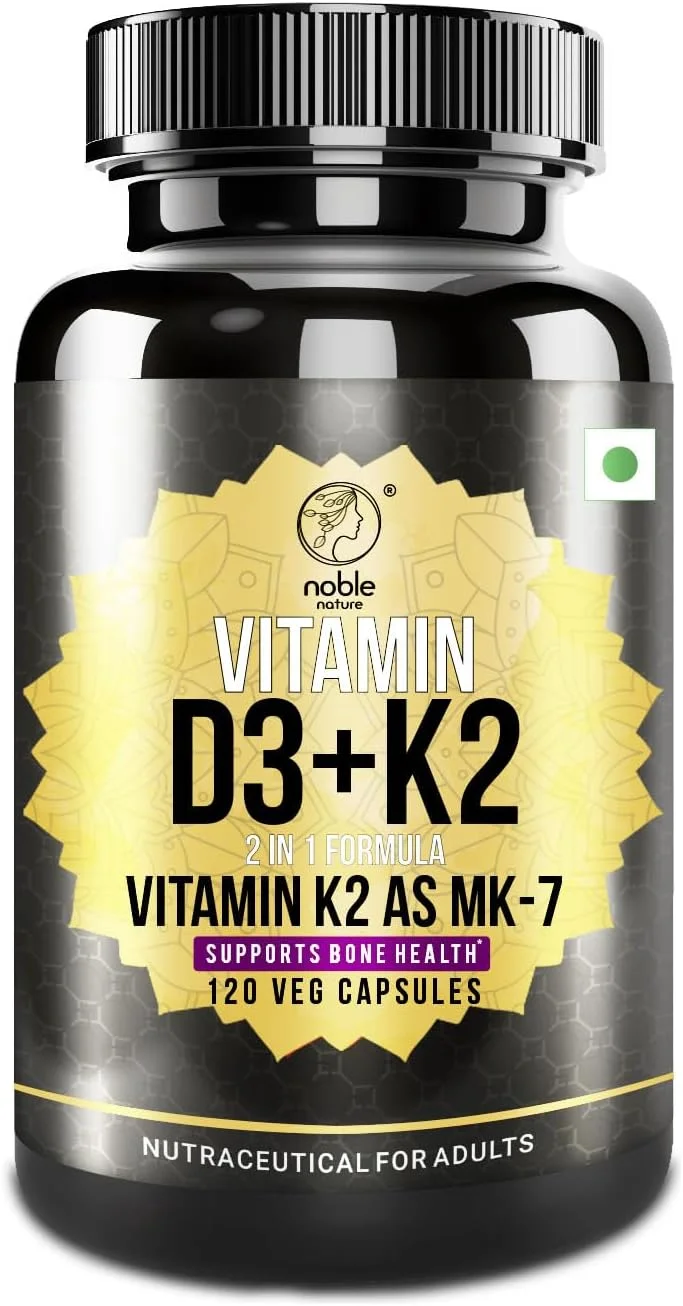 مکمل نوبل نیچر D3 4000 IU + K2 به عنوان MK7 | پشتیبانی از ایمنی قوی تر و سلامت استخوان و قلب | قلب سالم برای مردان و زنان - 120 کپسول گیاهی