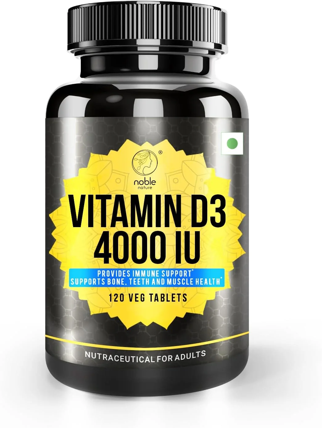 نوبل نیچر ویتامین D3 4000 IU، کمک به جذب کلسیم، سلامت استخوان، قدرت عضلات و سیستم ایمنی، 120 قرص ویتامین D