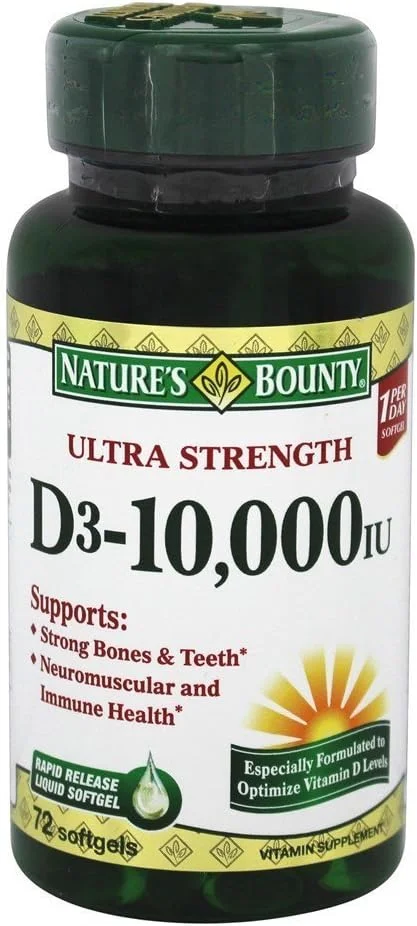Nature's Bounty - ویتامین D3 با قدرت فوق العاده 10000 واحد بین المللی 72 سافت ژل
