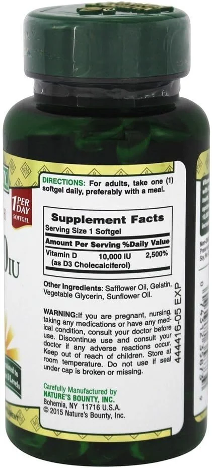 Nature's Bounty - ویتامین D3 با قدرت فوق العاده 10000 واحد بین المللی 72 سافت ژل Nature's Bounty - ویتامین D3 با قدرت فوق العاده 10000 واحد بین المللی 72 سافت ژل