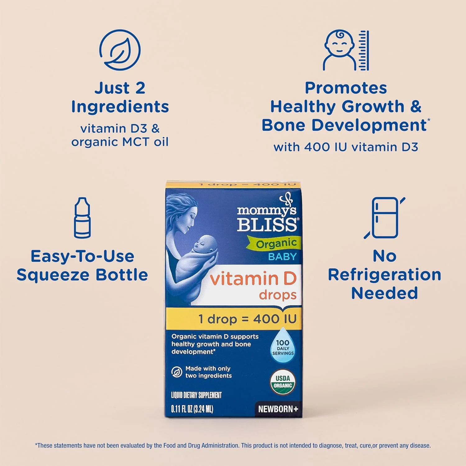 قطره ویتامین دی ارگانیک Mommy's Bliss، مناسب نوزادان و بزرگتر، 3.24 میلی لیتر قطره ویتامین دی ارگانیک Mommy's Bliss، مناسب نوزادان و بزرگتر، 3.24 میلی لیتر