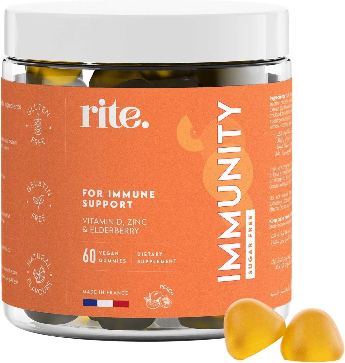 پاستیل های ویتامین بدون شکر تقویت سیستم ایمنی | 500% ارزش روزانه ویتامین D3، زینک و عصاره الدربری | برای تقویت سیستم ایمنی قوی و پوشش کمبود ویتامین D | 60 پاستیل گیاهی | طعم طبیعی هلو پاستیل های ویتامین بدون شکر تقویت سیستم ایمنی | 500% ارزش روزانه ویتامین D3، زینک و عصاره الدربری | برای تقویت سیستم ایمنی قوی و پوشش کمبود ویتامین D | 60 پاستیل گیاهی | طعم طبیعی هلو