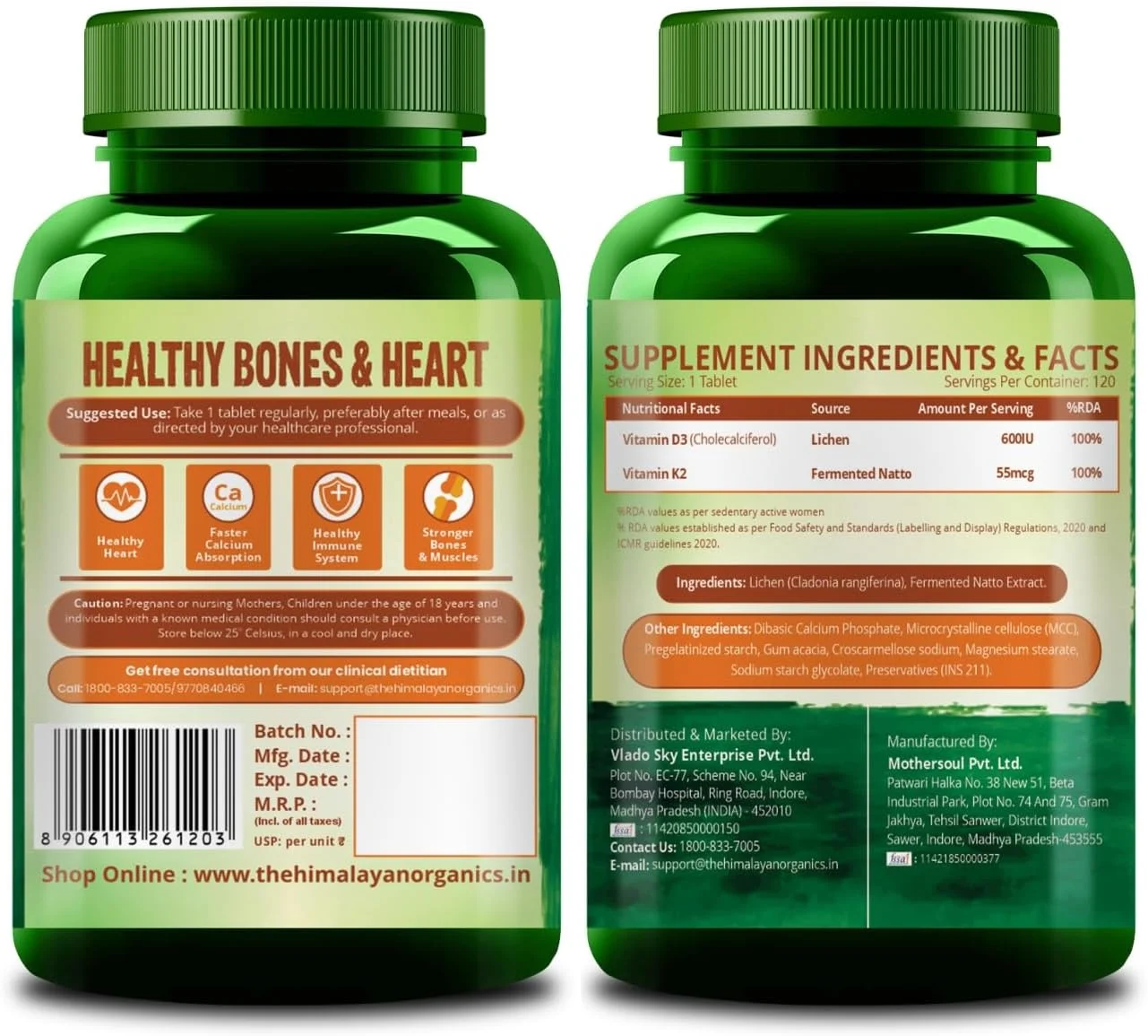 مکمل ویتامین D3 600 IU + K2 به شکل MK7 هیمالیان ارگانیکس | پشتیبانی از ایمنی قوی تر و سلامت استخوان و قلب | قلب سالم برای مردان و زنان - 120 قرص گیاهی مکمل ویتامین D3 600 IU + K2 به شکل MK7 هیمالیان ارگانیکس | پشتیبانی از ایمنی قوی تر و سلامت استخوان و قلب | قلب سالم برای مردان و زنان - 120 قرص گیاهی