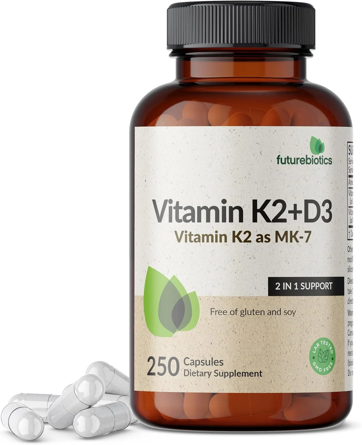Futurebiotics Vitamin K2 (MK7) with D3 Supplement - Bone and Heart Health Non-GMO Formula - 5000 IU Vitamin D3 & 90 mcg Vitamin K2 MK-7, 250 Vegetarian Capsules Futurebiotics Vitamin K2 (MK7) with D3 Supplement - Bone and Heart Health Non-GMO Formula - 5000 IU Vitamin D3 & 90 mcg Vitamin K2 MK-7, 250 Vegetarian Capsules