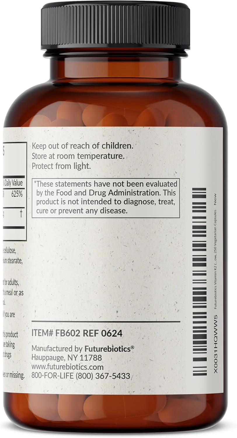 Futurebiotics Vitamin K2 (MK7) with D3 Supplement - Bone and Heart Health Non-GMO Formula - 5000 IU Vitamin D3 & 90 mcg Vitamin K2 MK-7, 250 Vegetarian Capsules Futurebiotics Vitamin K2 (MK7) with D3 Supplement - Bone and Heart Health Non-GMO Formula - 5000 IU Vitamin D3 & 90 mcg Vitamin K2 MK-7, 250 Vegetarian Capsules