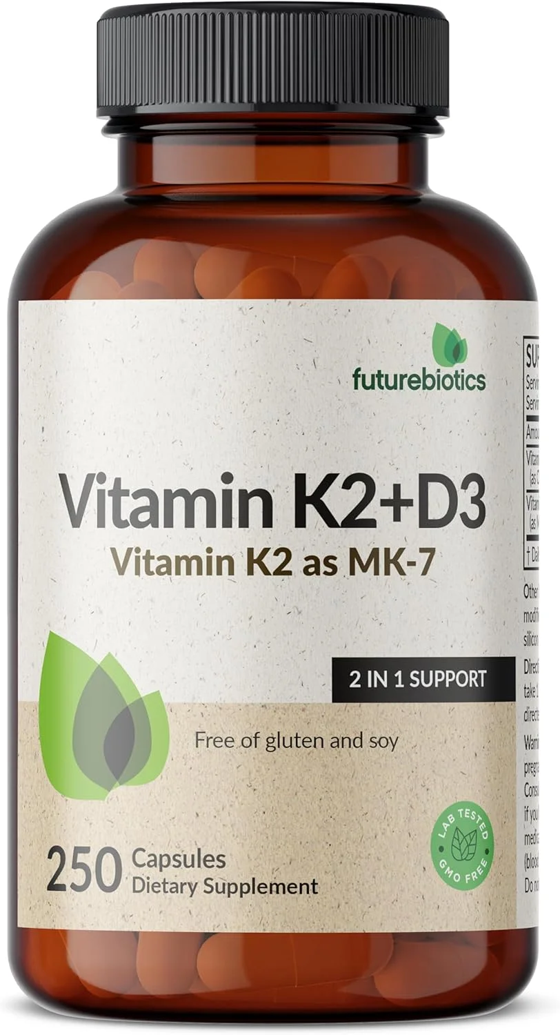 مکمل ویتامین K2 (MK7) Futurebiotics با ویتامین D3 - فرمول غیر تراریخته - 5000 واحد بین المللی ویتامین D3 و 90 میکروگرم ویتامین K2 MK-7، 250 کپسول گیاهی مکمل ویتامین K2 (MK7) Futurebiotics با ویتامین D3 - فرمول غیر تراریخته - 5000 واحد بین المللی ویتامین D3 و 90 میکروگرم ویتامین K2 MK-7، 250 کپسول گیاهی