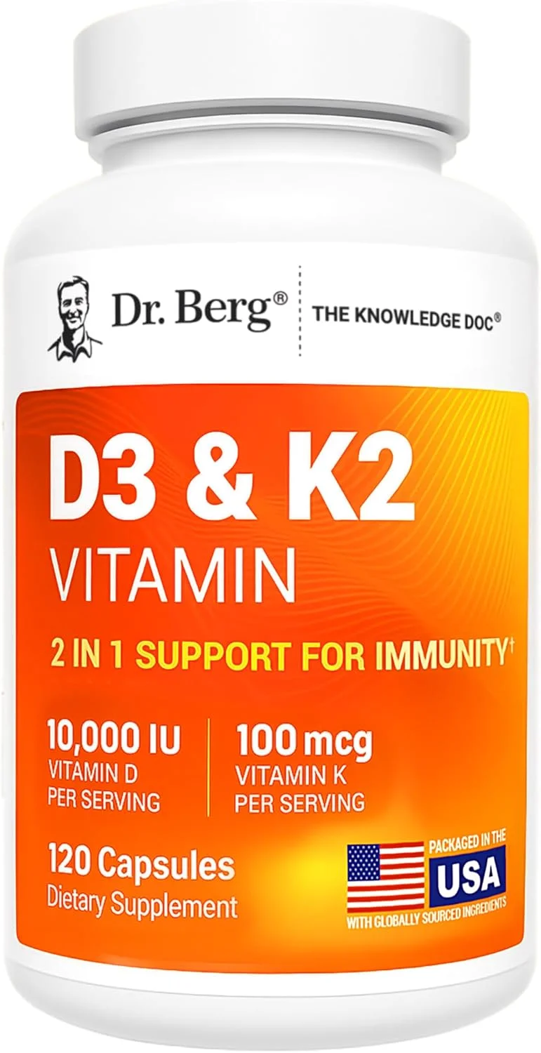 مکمل ویتامین D3 و K2 دکتر برگ نوتریشنالز با نمک های صفراوی تصفیه شده - 120 کپسول