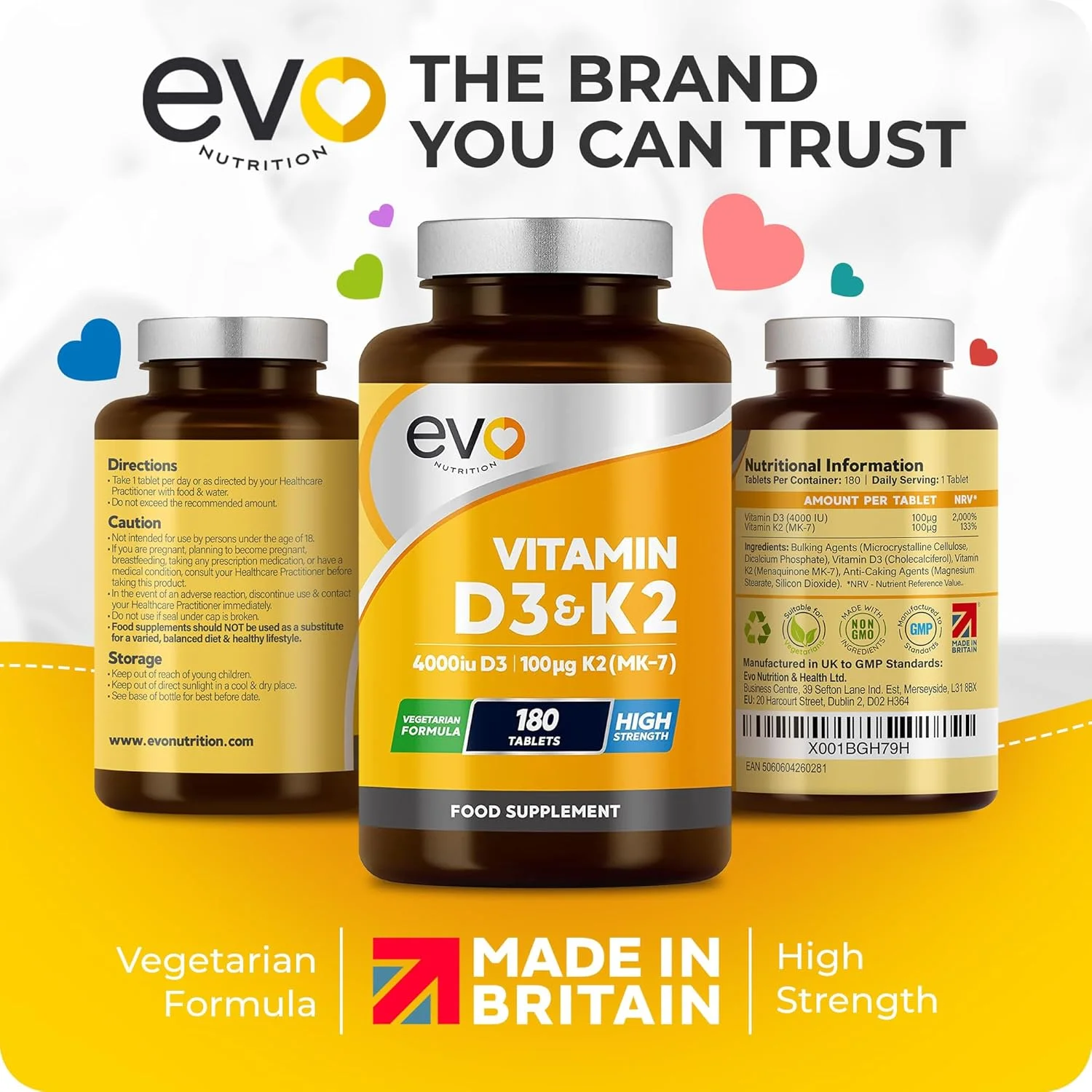 EVO NUTRITION ویتامین D3 4000iu و ویتامین K2 100ug (MK7) | 180 قرص گیاهی | روزانه 1 عدد | تامین 6 ماهه | ویتامین D3 و K2 با قدرت بالا | مکمل ویتامین D K2 | ساخت انگلستان EVO NUTRITION ویتامین D3 4000iu و ویتامین K2 100ug (MK7) | 180 قرص گیاهی | روزانه 1 عدد | تامین 6 ماهه | ویتامین D3 و K2 با قدرت بالا | مکمل ویتامین D K2 | ساخت انگلستان