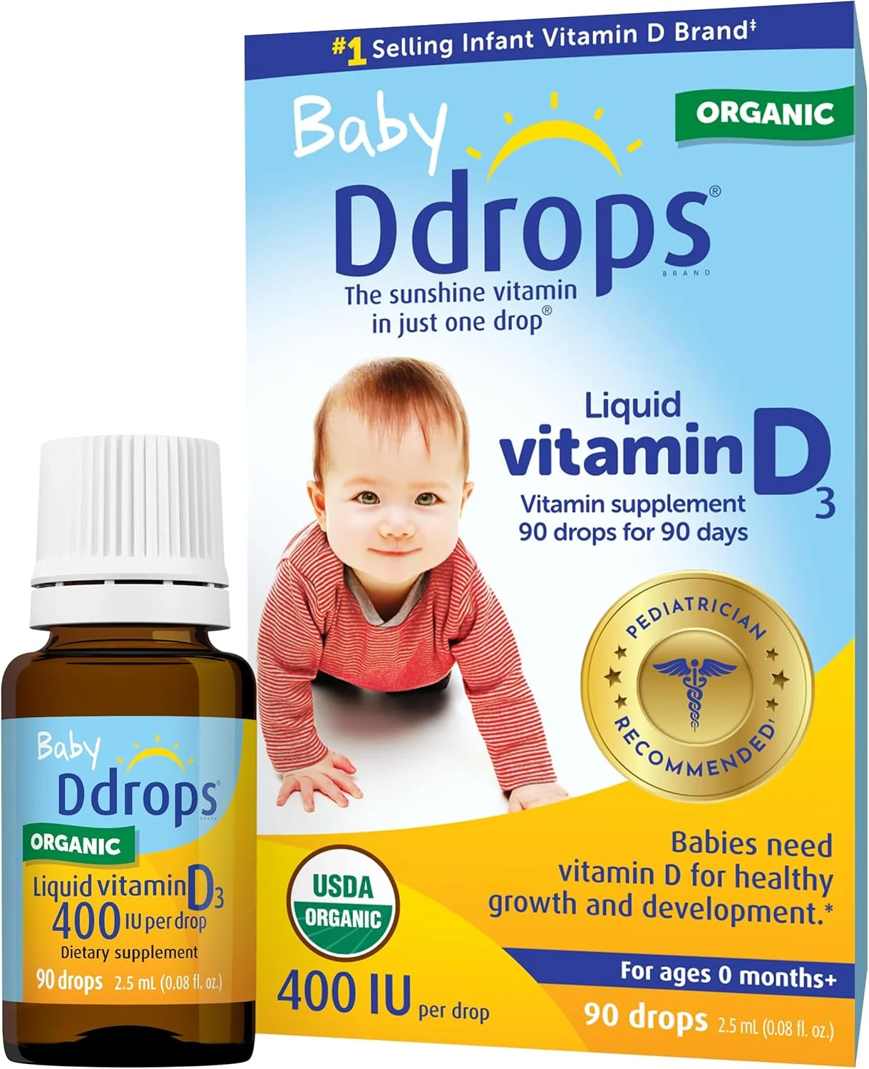 قطره ویتامین دی Ddrops Baby 400 IU، 90 قطره 2.5 میلی لیتر (0.08 fl. oz)
