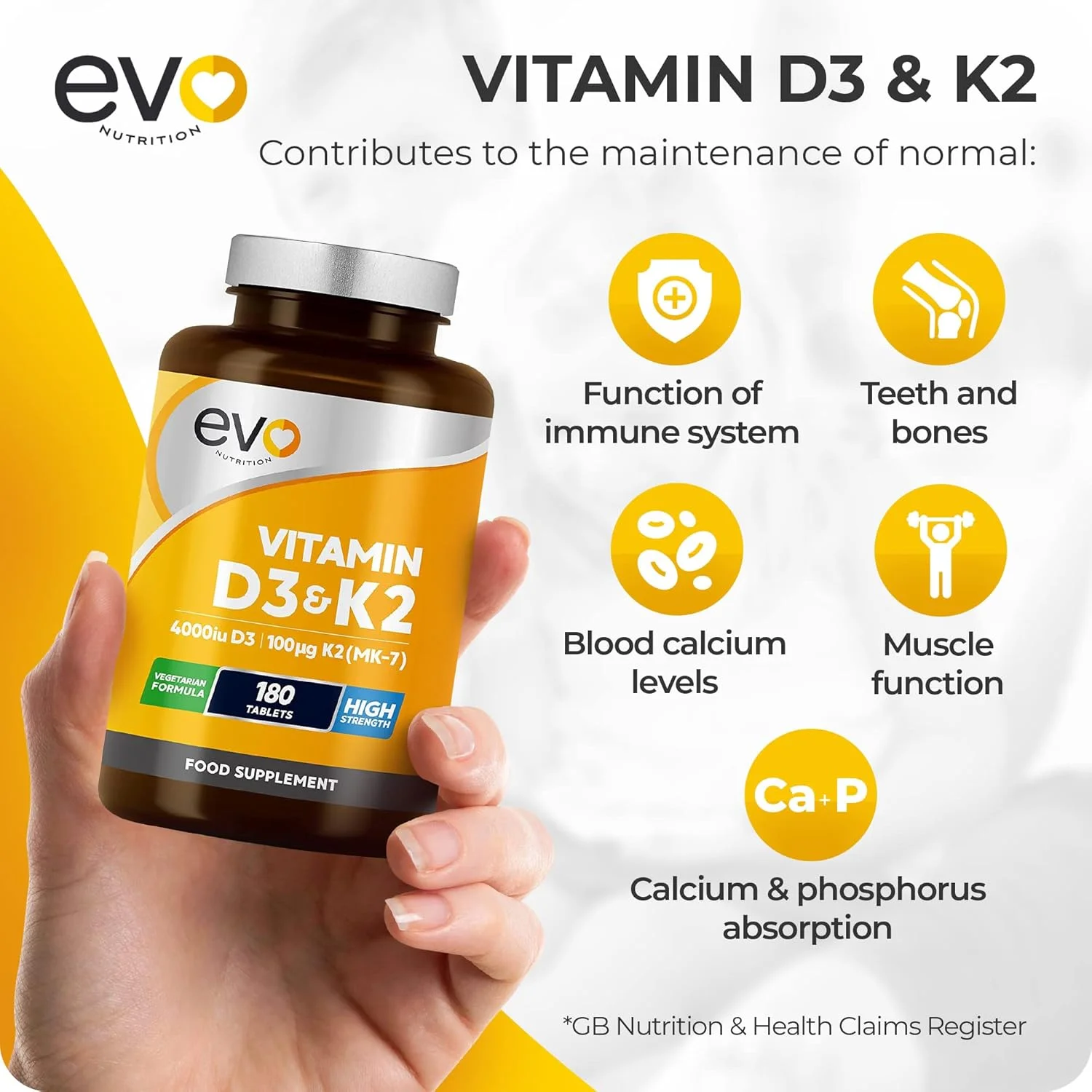 EVO NUTRITION ویتامین D3 4000iu و ویتامین K2 100ug (MK7) | 180 قرص گیاهی | روزانه 1 عدد | تامین 6 ماهه | ویتامین D3 و K2 با قدرت بالا | مکمل ویتامین D K2 | ساخت انگلستان EVO NUTRITION ویتامین D3 4000iu و ویتامین K2 100ug (MK7) | 180 قرص گیاهی | روزانه 1 عدد | تامین 6 ماهه | ویتامین D3 و K2 با قدرت بالا | مکمل ویتامین D K2 | ساخت انگلستان
