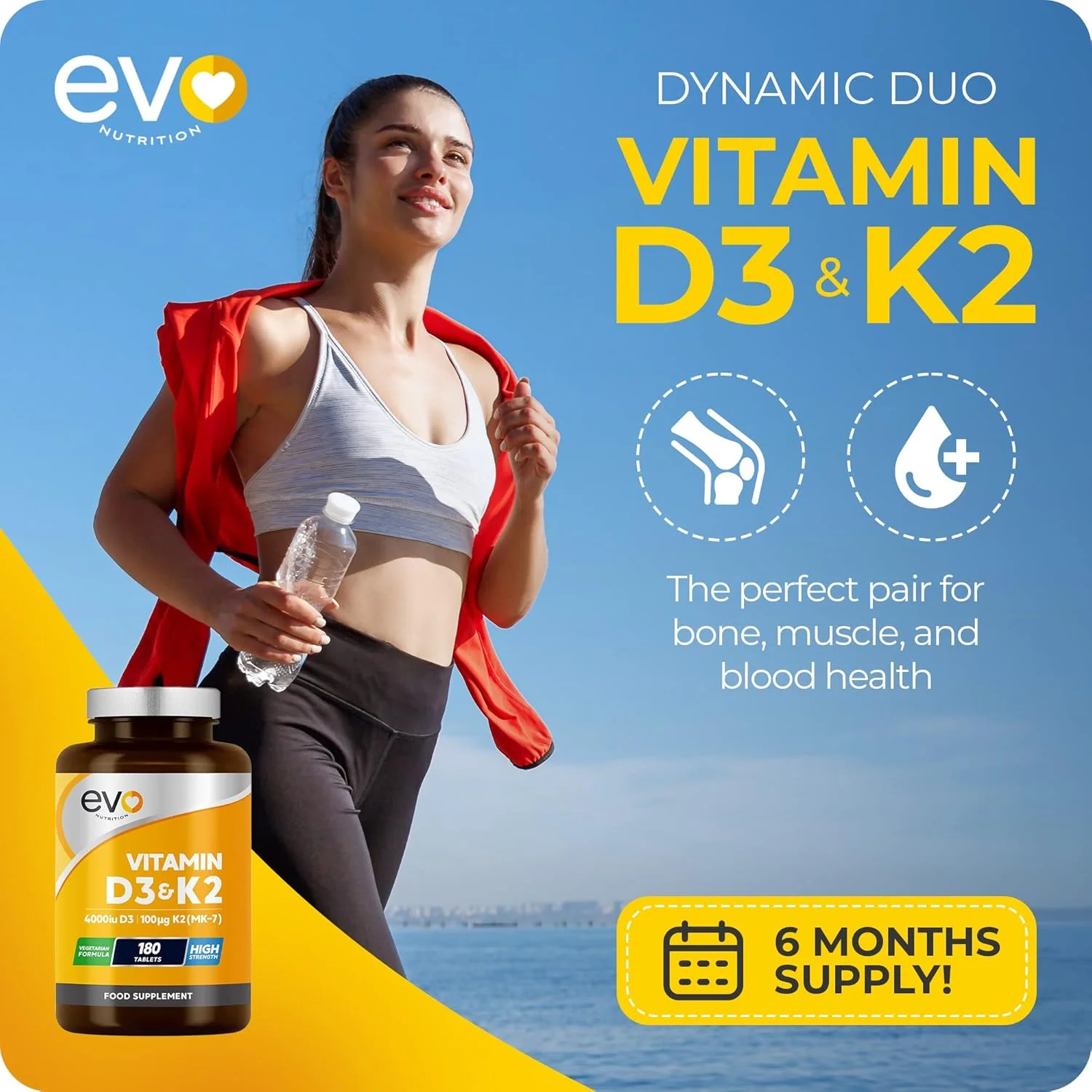 EVO NUTRITION ویتامین D3 4000iu و ویتامین K2 100ug (MK7) | 180 قرص گیاهی | روزانه 1 عدد | تامین 6 ماهه | ویتامین D3 و K2 با قدرت بالا | مکمل ویتامین D K2 | ساخت انگلستان EVO NUTRITION ویتامین D3 4000iu و ویتامین K2 100ug (MK7) | 180 قرص گیاهی | روزانه 1 عدد | تامین 6 ماهه | ویتامین D3 و K2 با قدرت بالا | مکمل ویتامین D K2 | ساخت انگلستان
