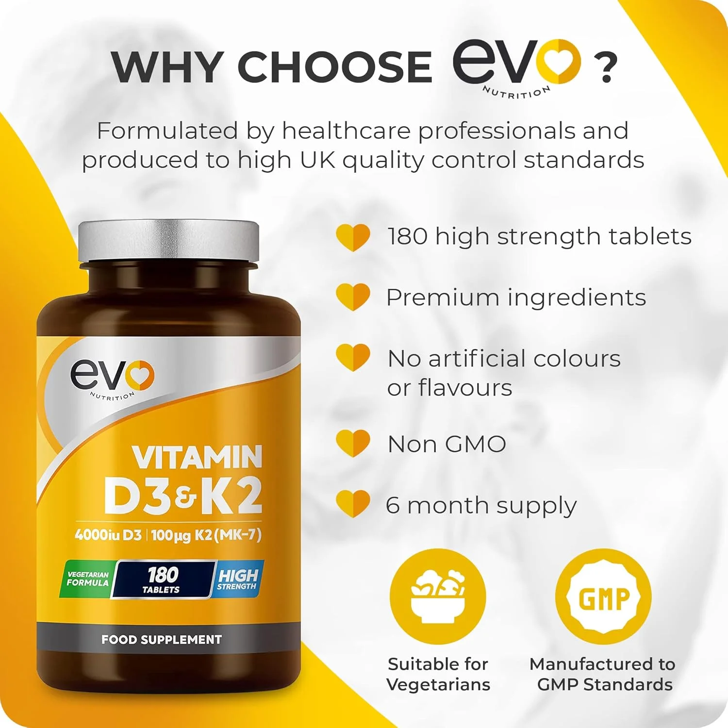 EVO NUTRITION ویتامین D3 4000iu و ویتامین K2 100ug (MK7) | 180 قرص گیاهی | روزانه 1 عدد | تامین 6 ماهه | ویتامین D3 و K2 با قدرت بالا | مکمل ویتامین D K2 | ساخت انگلستان EVO NUTRITION ویتامین D3 4000iu و ویتامین K2 100ug (MK7) | 180 قرص گیاهی | روزانه 1 عدد | تامین 6 ماهه | ویتامین D3 و K2 با قدرت بالا | مکمل ویتامین D K2 | ساخت انگلستان
