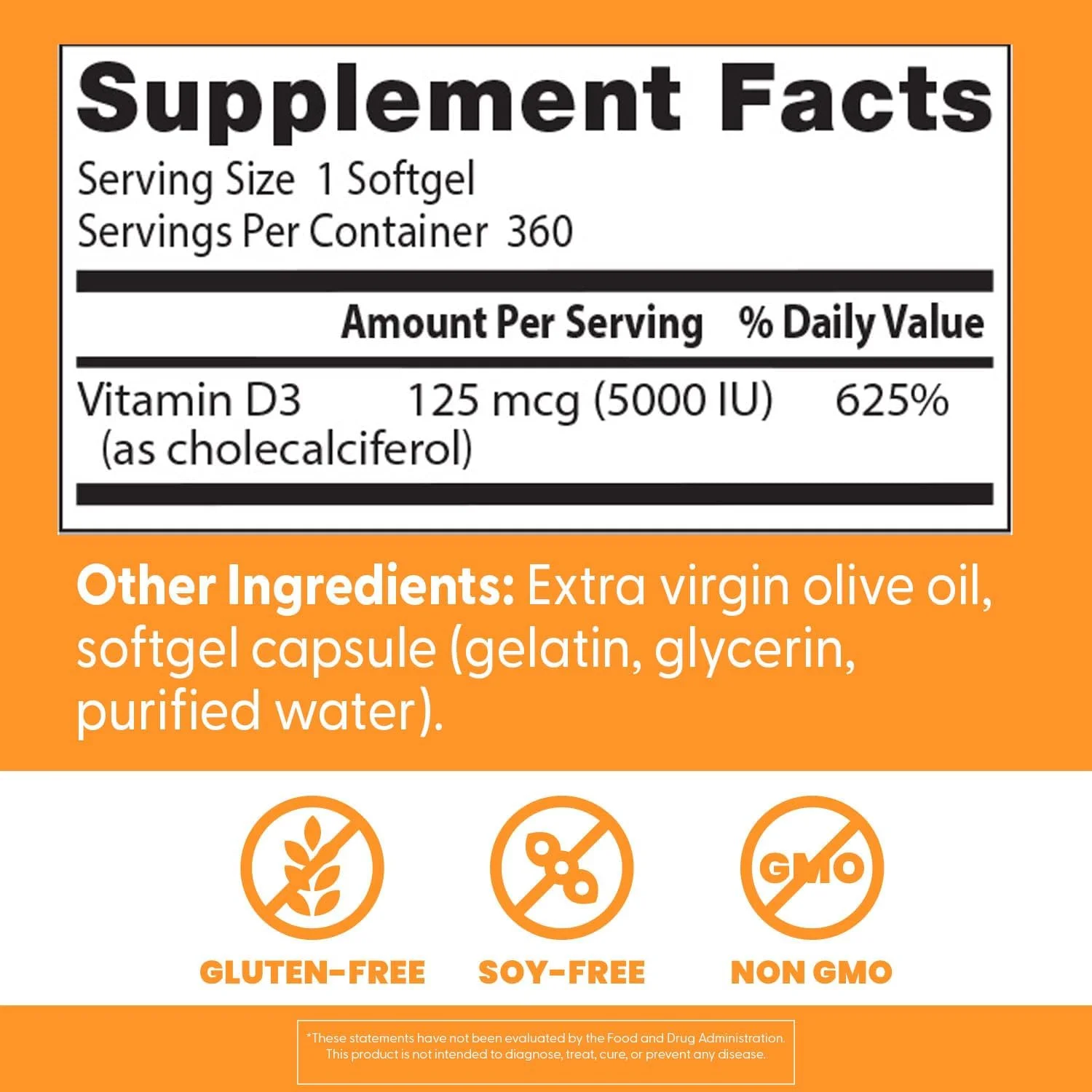 دکترز بست ویتامین D3 5000IU، غیر تراریخته، بدون گلوتن، بدون سویا، تنظیم کننده عملکرد ایمنی، پشتیبانی از سلامت استخوان ها، 360 سافت ژل