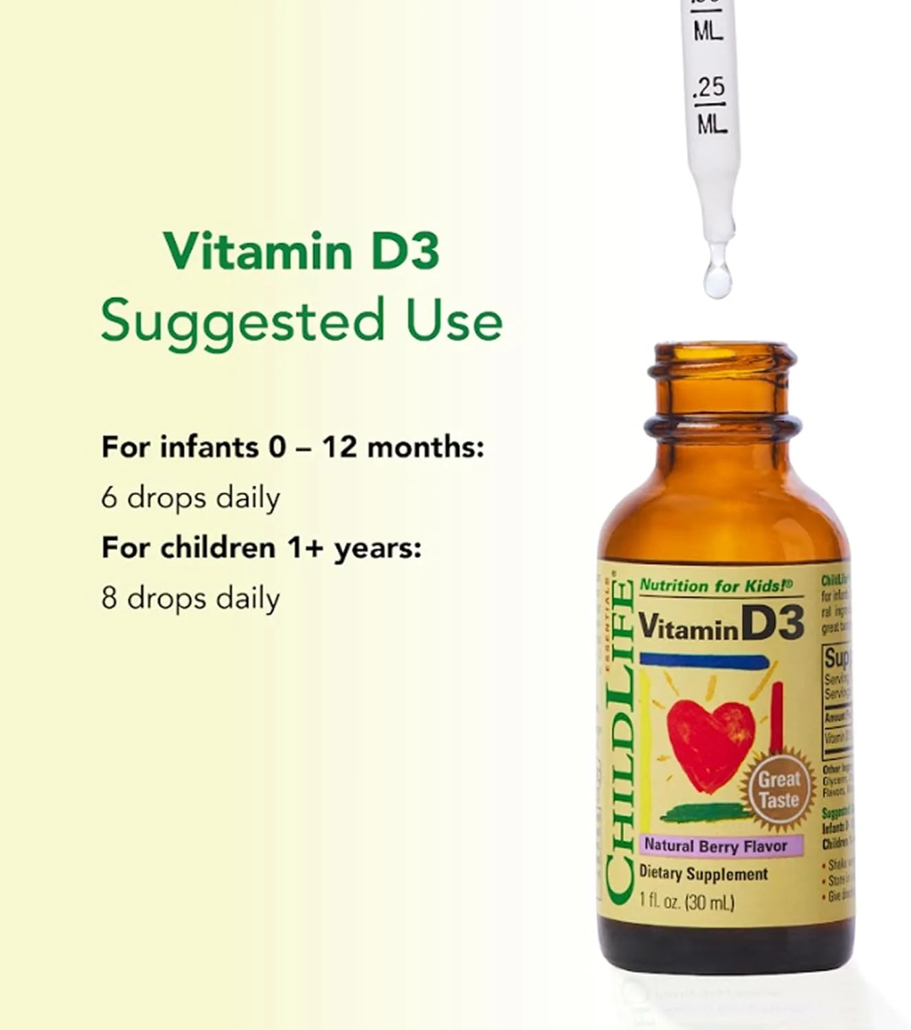 ویتامین D3 کودک ChildLife، طعم توت، بطری شیشه ای، 30 میلی لیتر ویتامین D3 کودک ChildLife، طعم توت، بطری شیشه ای، 30 میلی لیتر