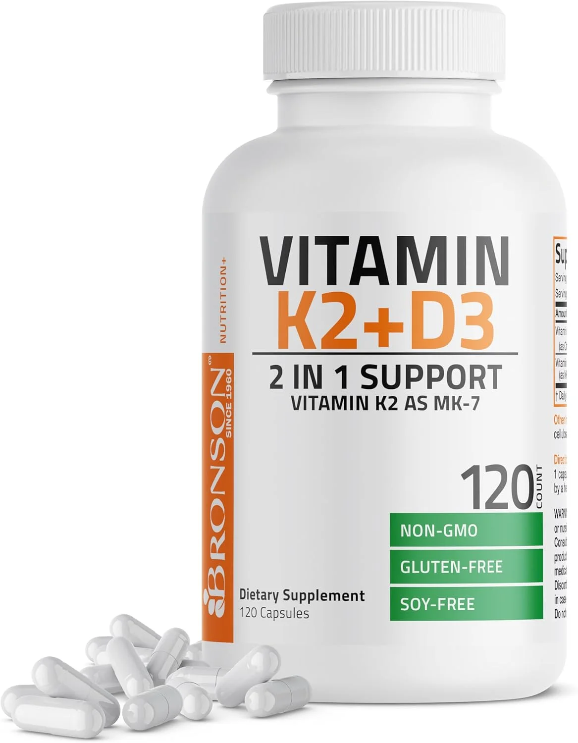 مکمل ویتامین K2 (MK7) برونسون با ویتامین D3 - کمپلکس ویتامین D و K غیر GMO ممتاز، 120 کپسول مکمل ویتامین K2 (MK7) برونسون با ویتامین D3 - کمپلکس ویتامین D و K غیر GMO ممتاز، 120 کپسول