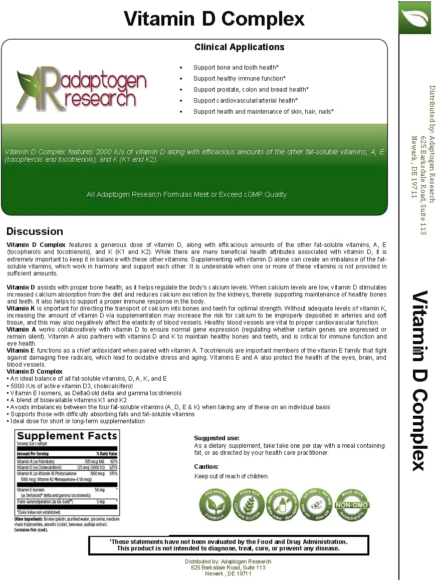 کمپلکس ویتامین D آداپتوژن ریسرچ | D3 5000IU به همراه ویتامین A، E (توکوفرول ها و توکوترینول ها)، K1 + K2 | ترکیب ویتامین های محلول در چربی | 60 کپسول گیاهی | … کمپلکس ویتامین D آداپتوژن ریسرچ | D3 5000IU به همراه ویتامین A، E (توکوفرول ها و توکوترینول ها)، K1 + K2 | ترکیب ویتامین های محلول در چربی | 60 کپسول گیاهی | …