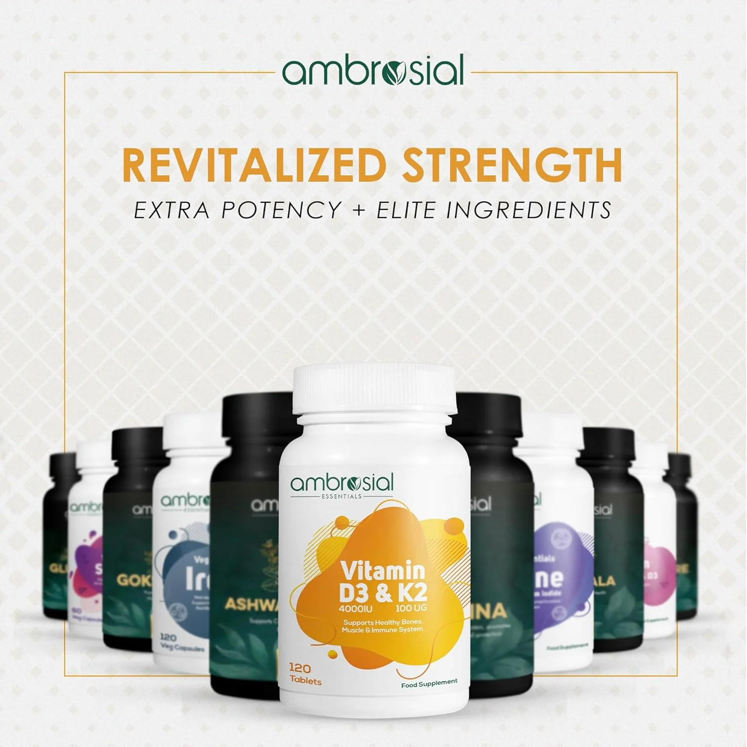 قرص های ویتامین D3 و K2 آمبروسیال 4000IU ویتامین D3 + 100 میکروگرم ویتامین K2 MK-7 برای استخوان ها و عضلات سالم و حمایت از سیستم ایمنی - 120 قرص قرص های ویتامین D3 و K2 آمبروسیال 4000IU ویتامین D3 + 100 میکروگرم ویتامین K2 MK-7 برای استخوان ها و عضلات سالم و حمایت از سیستم ایمنی - 120 قرص