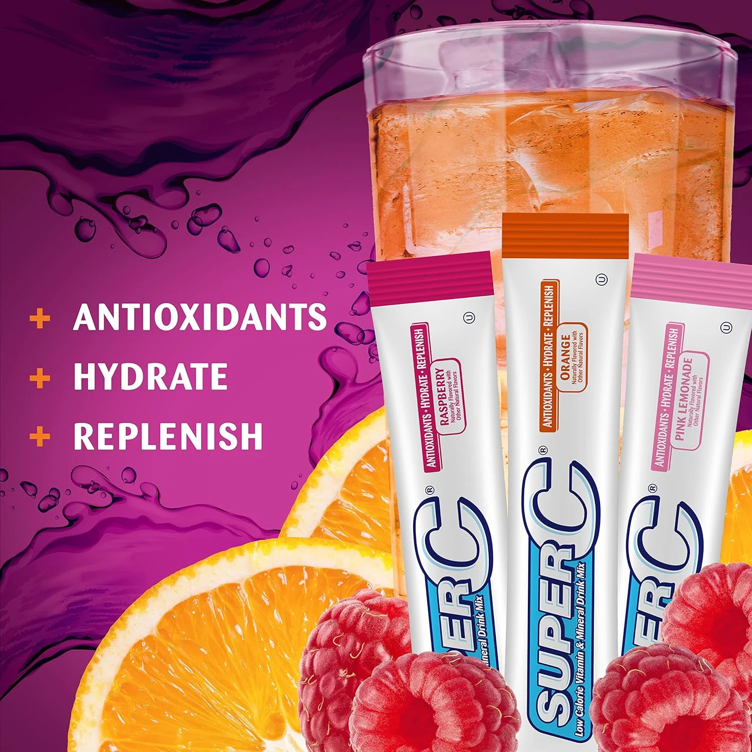 پودر مخلوط نوشیدنی سوپر C، بسته های تک نفره، طعم های متنوع، پرتقال، تمشک و لیموناد صورتی، مناسب برای حمل، 30 عدد پودر مخلوط نوشیدنی سوپر C، بسته های تک نفره، طعم های متنوع، پرتقال، تمشک و لیموناد صورتی، مناسب برای حمل، 30 عدد