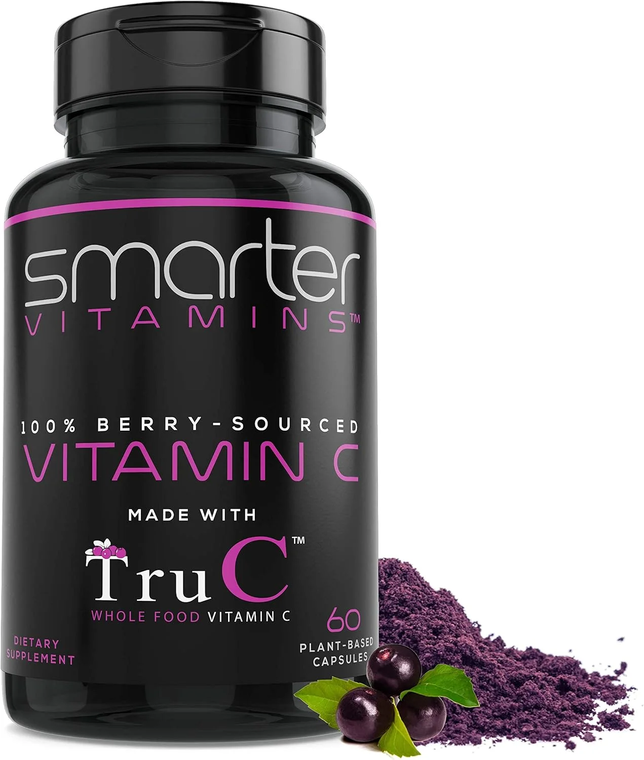 ویتامین C غذایی کامل خام SmarterVitamins - 100% منبع توت و طبیعی از توت های ارگانیک و غیر GMO، 60 کپسول گیاهی
