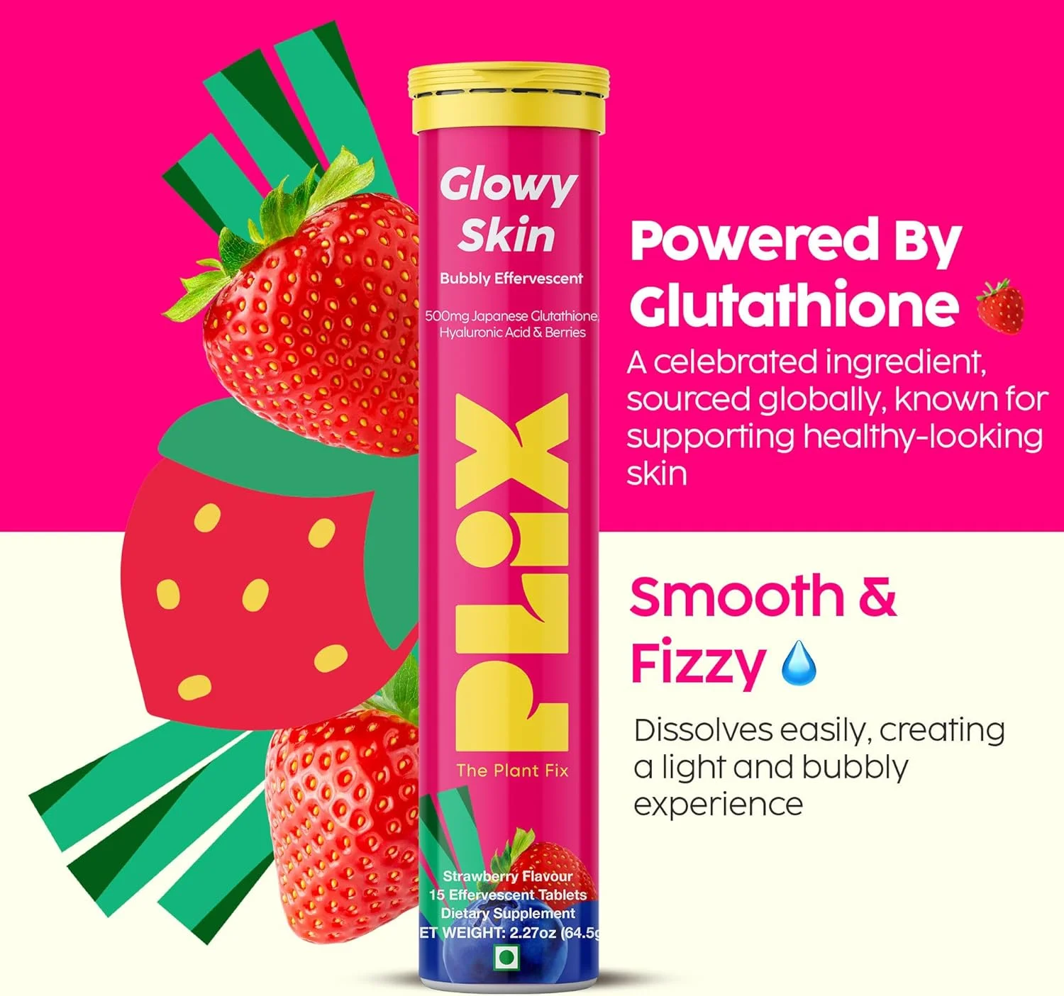 قرص گلوتاتیون PLIX - THE PLANT FIX با ویتامین C برای پوست شفاف و جوان (بسته 2 عددی، توت فرنگی) | 15 مکمل کلاژن | 500 میلی گرم ال-گلوتاتیون، ویتامین E و اسید هیالورونیک وگان قرص گلوتاتیون PLIX - THE PLANT FIX با ویتامین C برای پوست شفاف و جوان (بسته 2 عددی، توت فرنگی) | 15 مکمل کلاژن | 500 میلی گرم ال-گلوتاتیون، ویتامین E و اسید هیالورونیک وگان