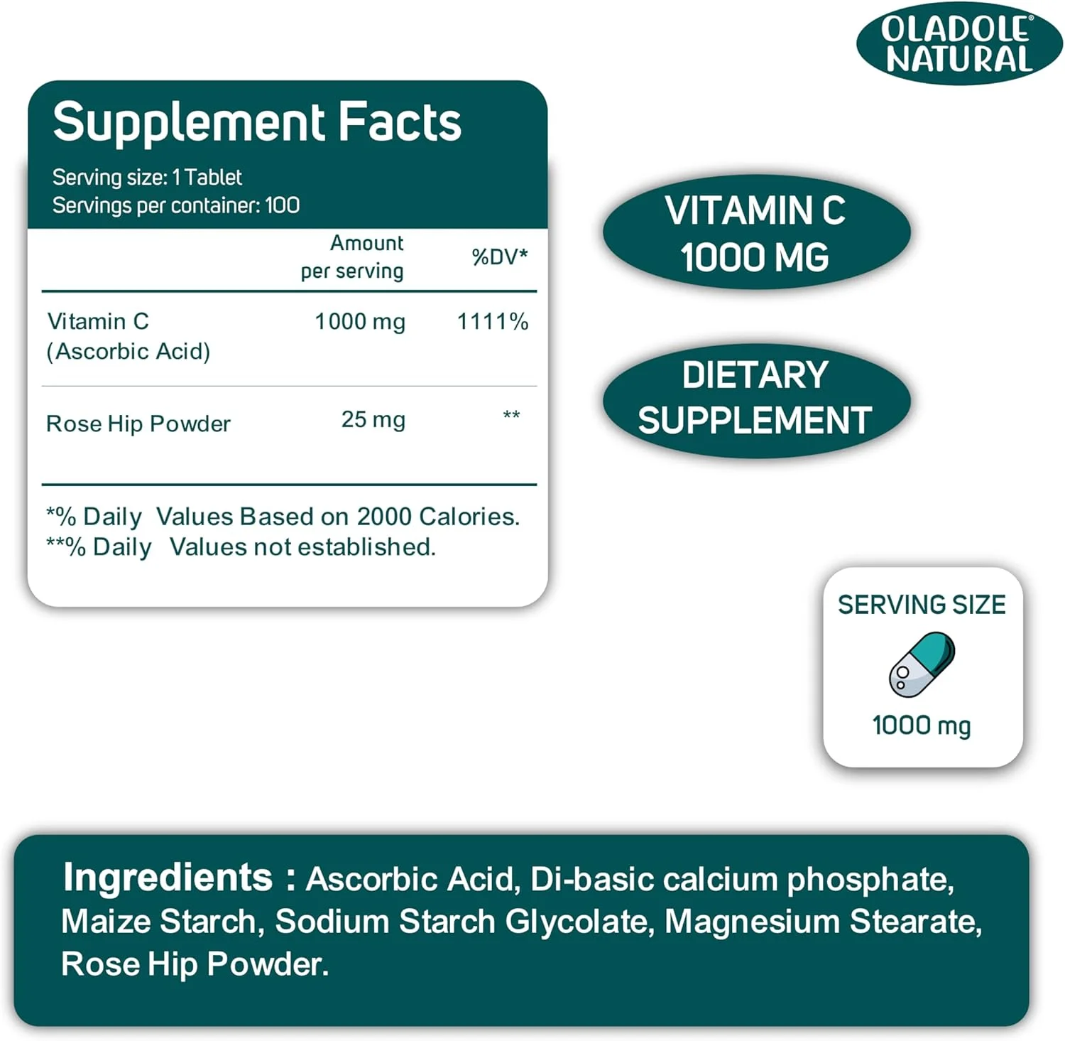 اولادول ویتامین C طبیعی با گل رز - 1000 میلی گرم (100 قرص) | پشتیبانی از سیستم ایمنی، آنتی اکسیدان قوی، افزایش تولید کلاژن، پشتیبانی از سلامت پوست، انرژی و سلامت قلب | غیر GMO، بدون گلوتن اولادول ویتامین C طبیعی با گل رز - 1000 میلی گرم (100 قرص) | پشتیبانی از سیستم ایمنی، آنتی اکسیدان قوی، افزایش تولید کلاژن، پشتیبانی از سلامت پوست، انرژی و سلامت قلب | غیر GMO، بدون گلوتن