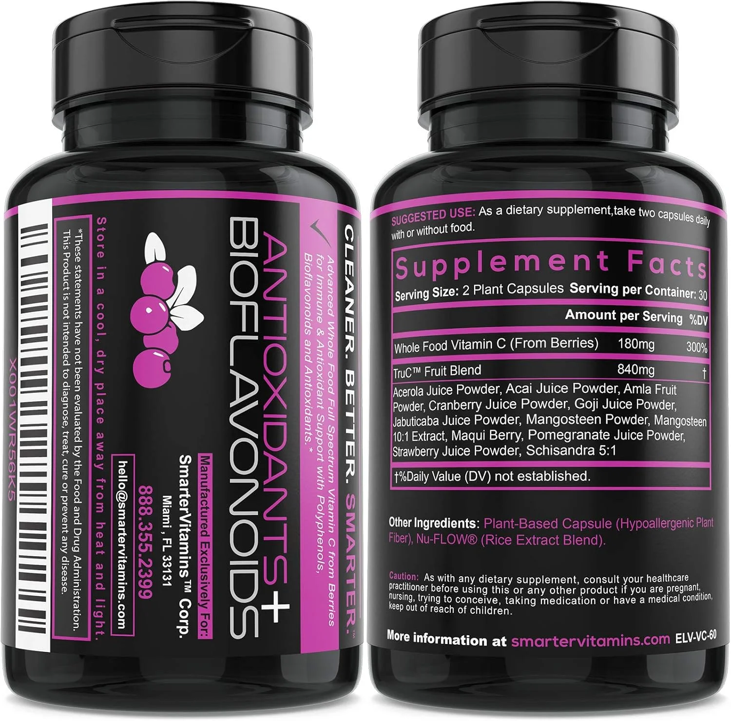 ویتامین C غذایی کامل خام SmarterVitamins - 100% منبع توت و طبیعی از توت های ارگانیک و غیر GMO، 60 کپسول گیاهی ویتامین C غذایی کامل خام SmarterVitamins - 100% منبع توت و طبیعی از توت های ارگانیک و غیر GMO، 60 کپسول گیاهی