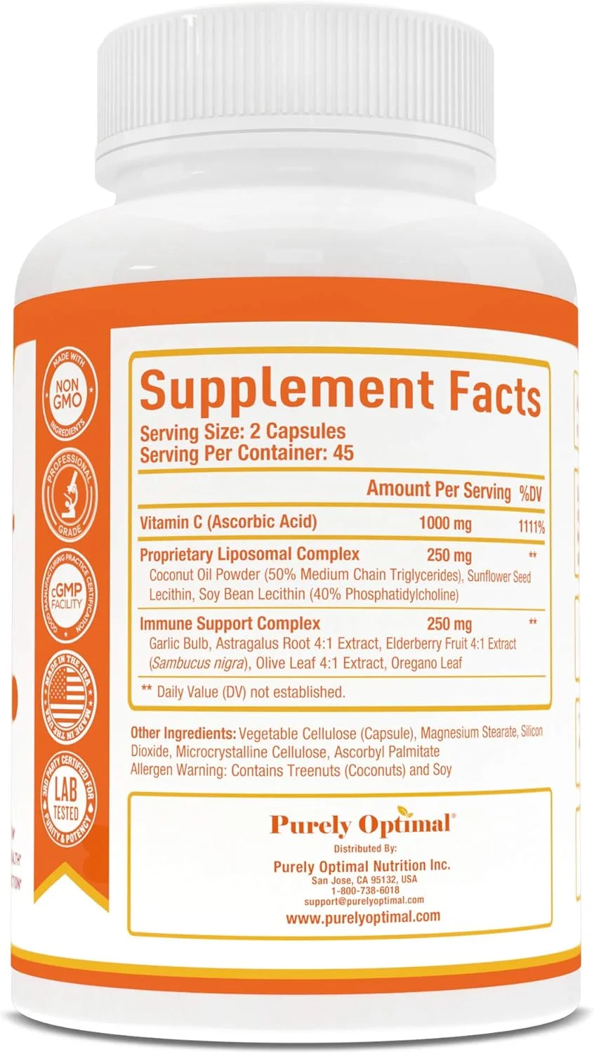 مکمل ویتامین C لیپوزومی پریمیوم Purely Optimal - جذب بالا، ویتامین C اسید اسکوربیک محلول در چربی 1000 میلی گرم برای حمایت از سیستم ایمنی - تقویت کننده کلاژن و سیستم ایمنی، غیر GMO، 90 کپسول مکمل ویتامین C لیپوزومی پریمیوم Purely Optimal - جذب بالا، ویتامین C اسید اسکوربیک محلول در چربی 1000 میلی گرم برای حمایت از سیستم ایمنی - تقویت کننده کلاژن و سیستم ایمنی، غیر GMO، 90 کپسول