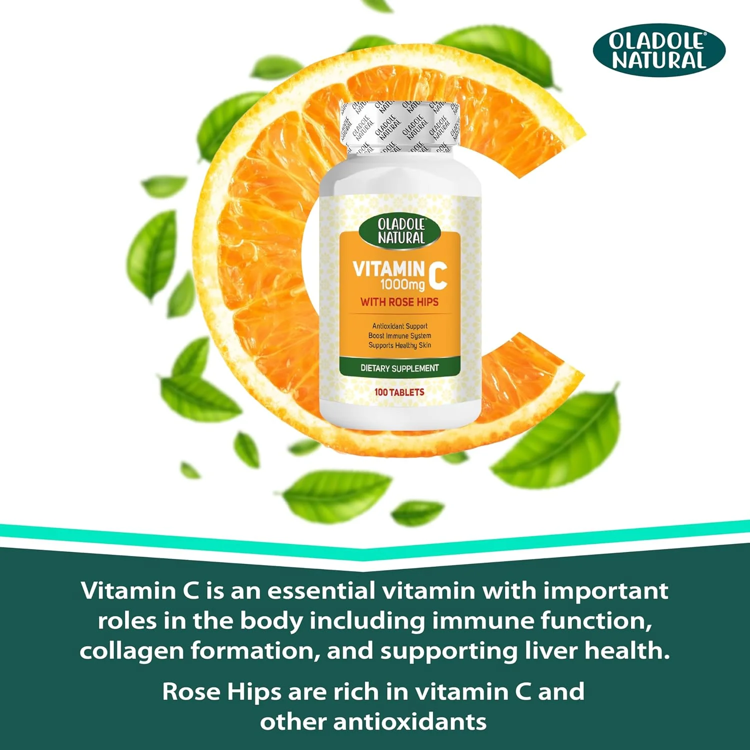 اولادول ویتامین C طبیعی با گل رز - 1000 میلی گرم (100 قرص) | پشتیبانی از سیستم ایمنی، آنتی اکسیدان قوی، افزایش تولید کلاژن، پشتیبانی از سلامت پوست، انرژی و سلامت قلب | غیر GMO، بدون گلوتن اولادول ویتامین C طبیعی با گل رز - 1000 میلی گرم (100 قرص) | پشتیبانی از سیستم ایمنی، آنتی اکسیدان قوی، افزایش تولید کلاژن، پشتیبانی از سلامت پوست، انرژی و سلامت قلب | غیر GMO، بدون گلوتن
