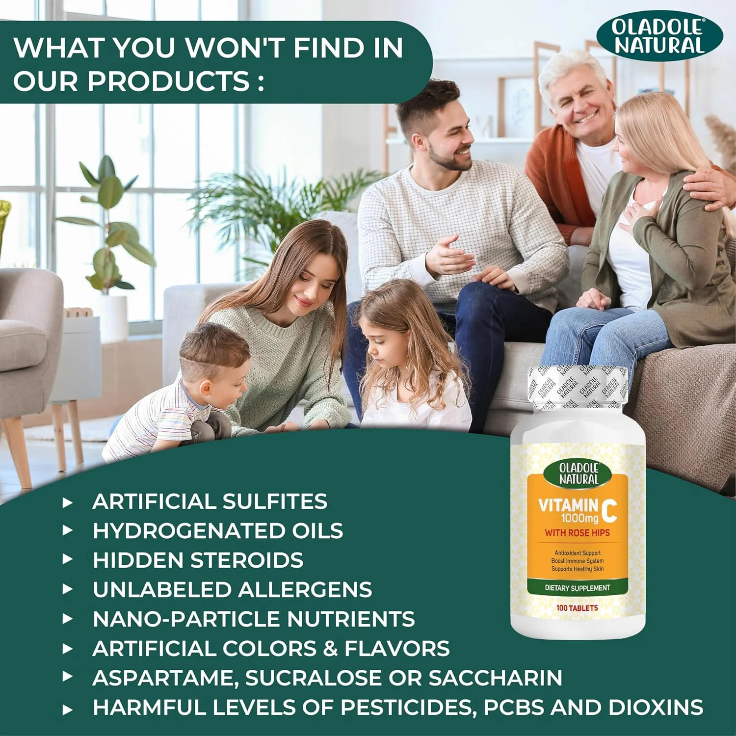 اولادول ویتامین C طبیعی با گل رز - 1000 میلی گرم (100 قرص) | پشتیبانی از سیستم ایمنی، آنتی اکسیدان قوی، افزایش تولید کلاژن، پشتیبانی از سلامت پوست، انرژی و سلامت قلب | غیر GMO، بدون گلوتن اولادول ویتامین C طبیعی با گل رز - 1000 میلی گرم (100 قرص) | پشتیبانی از سیستم ایمنی، آنتی اکسیدان قوی، افزایش تولید کلاژن، پشتیبانی از سلامت پوست، انرژی و سلامت قلب | غیر GMO، بدون گلوتن