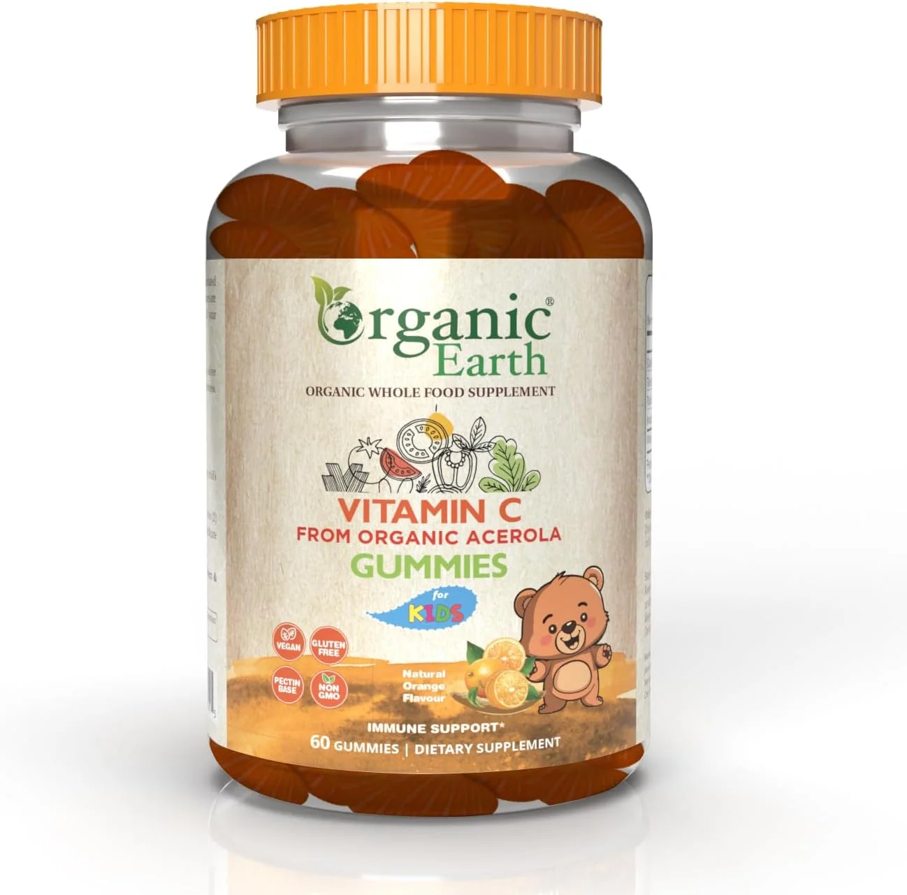 پاستیل ویتامین C ارگانیک Earth از آسرولا ارگانیک برای کودکان | برای تقویت سیستم ایمنی | وگان | بدون گلوتن | طعم طبیعی پرتقال | 60 عدد پاستیل ویتامین C ارگانیک Earth از آسرولا ارگانیک برای کودکان | برای تقویت سیستم ایمنی | وگان | بدون گلوتن | طعم طبیعی پرتقال | 60 عدد
