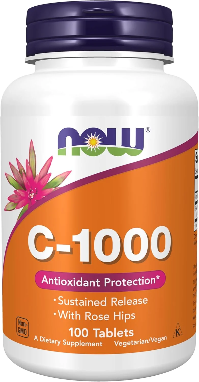 NOW Foods ویتامین C-1000 رهش پایدار به همراه گل رز، 100 قرص