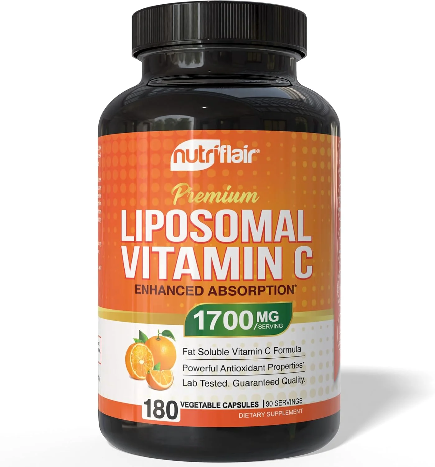 ویتامین C لیپوزومال NutriFlair (1700 میلی گرم، 180 کپسول) غیر GMO، قرص های وگان