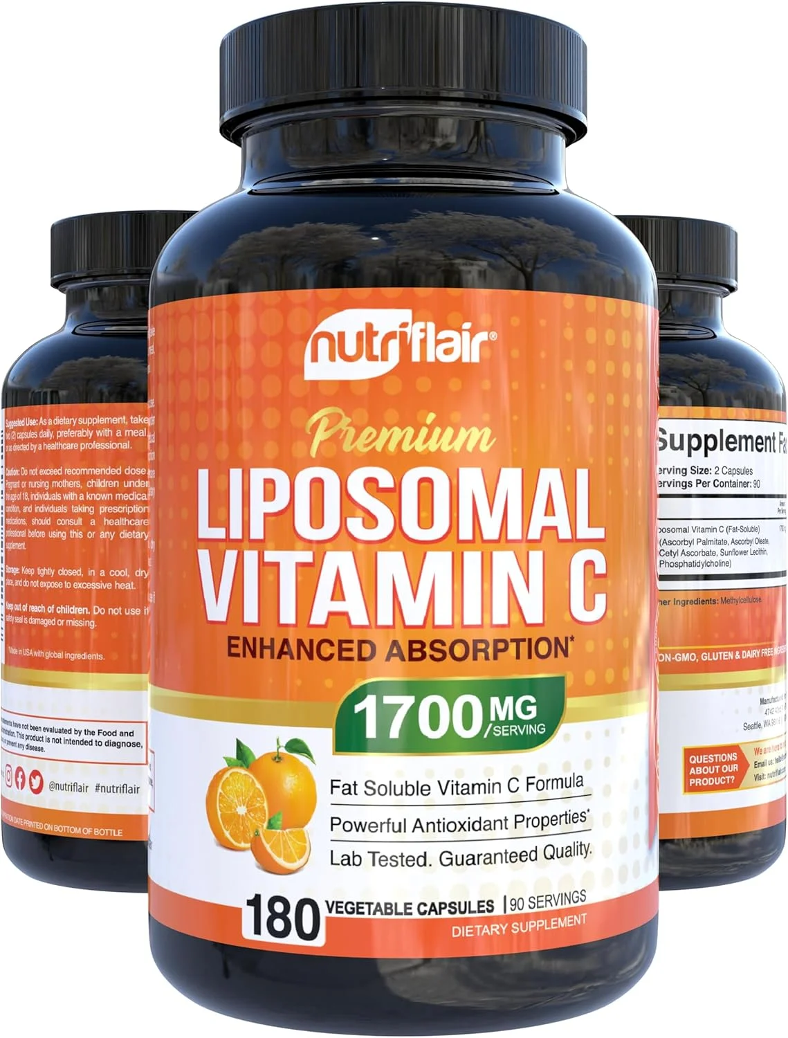 ویتامین C لیپوزومال NutriFlair (1700 میلی گرم، 180 کپسول) غیر GMO، قرص های وگان ویتامین C لیپوزومال NutriFlair (1700 میلی گرم، 180 کپسول) غیر GMO، قرص های وگان