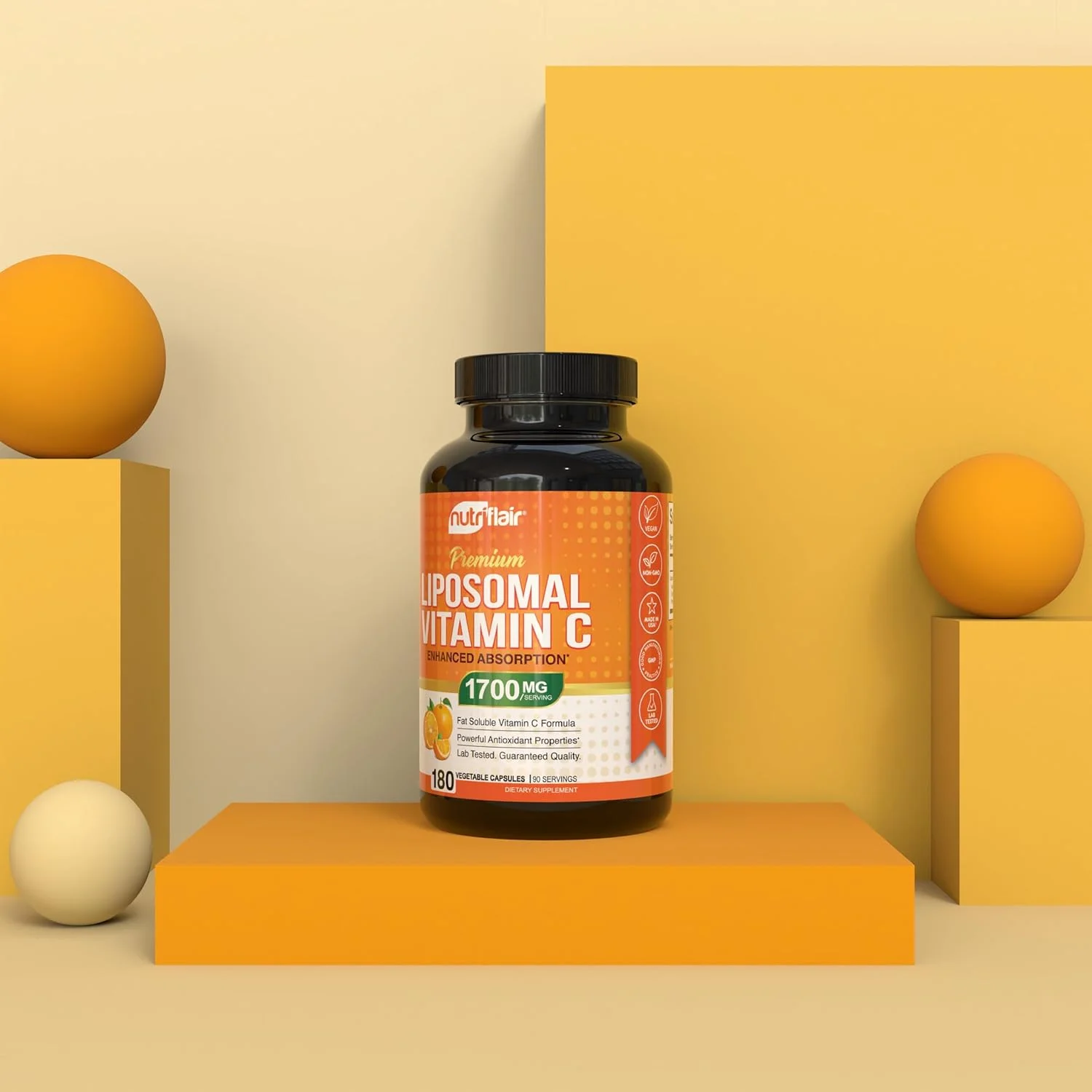 ویتامین C لیپوزومال NutriFlair (1700 میلی گرم، 180 کپسول) غیر GMO، قرص های وگان ویتامین C لیپوزومال NutriFlair (1700 میلی گرم، 180 کپسول) غیر GMO، قرص های وگان