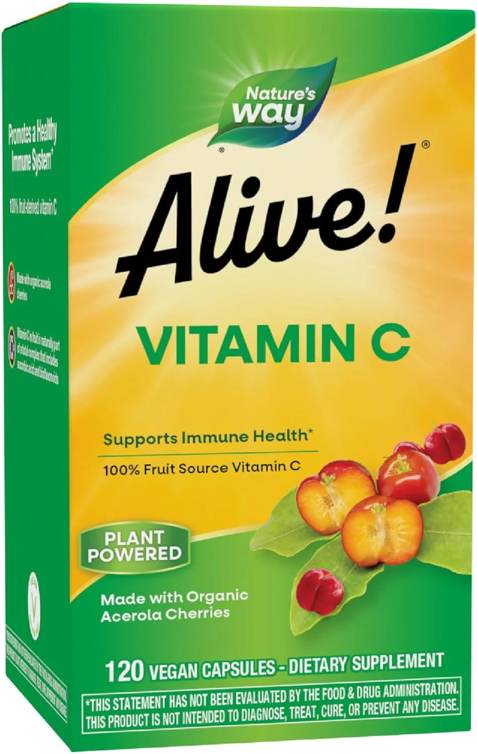 Nature's Way Alive! ویتامین C با منبع میوه، تهیه شده با آسرولا ارگانیک، 120 عدد
