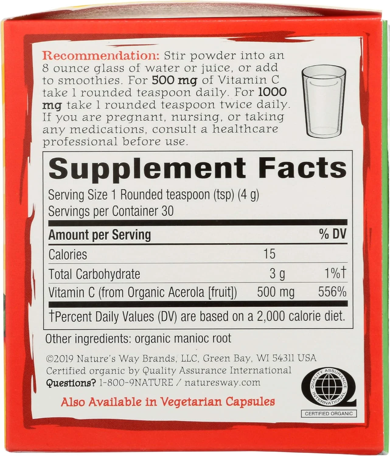 Nature's Way Nature s Way Alive Fruit Source Vitamin C Drink Mix Powder Organic Acerola Fruit 4 23 oz 120 g Nature's Way Nature s Way Alive Fruit Source Vitamin C Drink Mix Powder Organic Acerola Fruit 4 23 oz 120 g