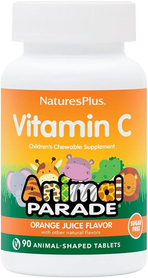 Nature's Plus Vitamin C Children Chewable Supplement, 90 Tablets Animal Parade Shaped Orange Juice Flavor - For Kids Daily Health Routine, Sugar Free