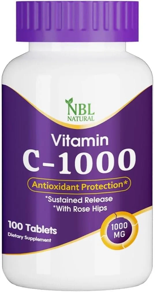 قرص ویتامین C طبیعی NBL 1000 میلی گرم، رهش مداوم با گل رز، محافظت آنتی اکسیدانی*، 100 عدد
