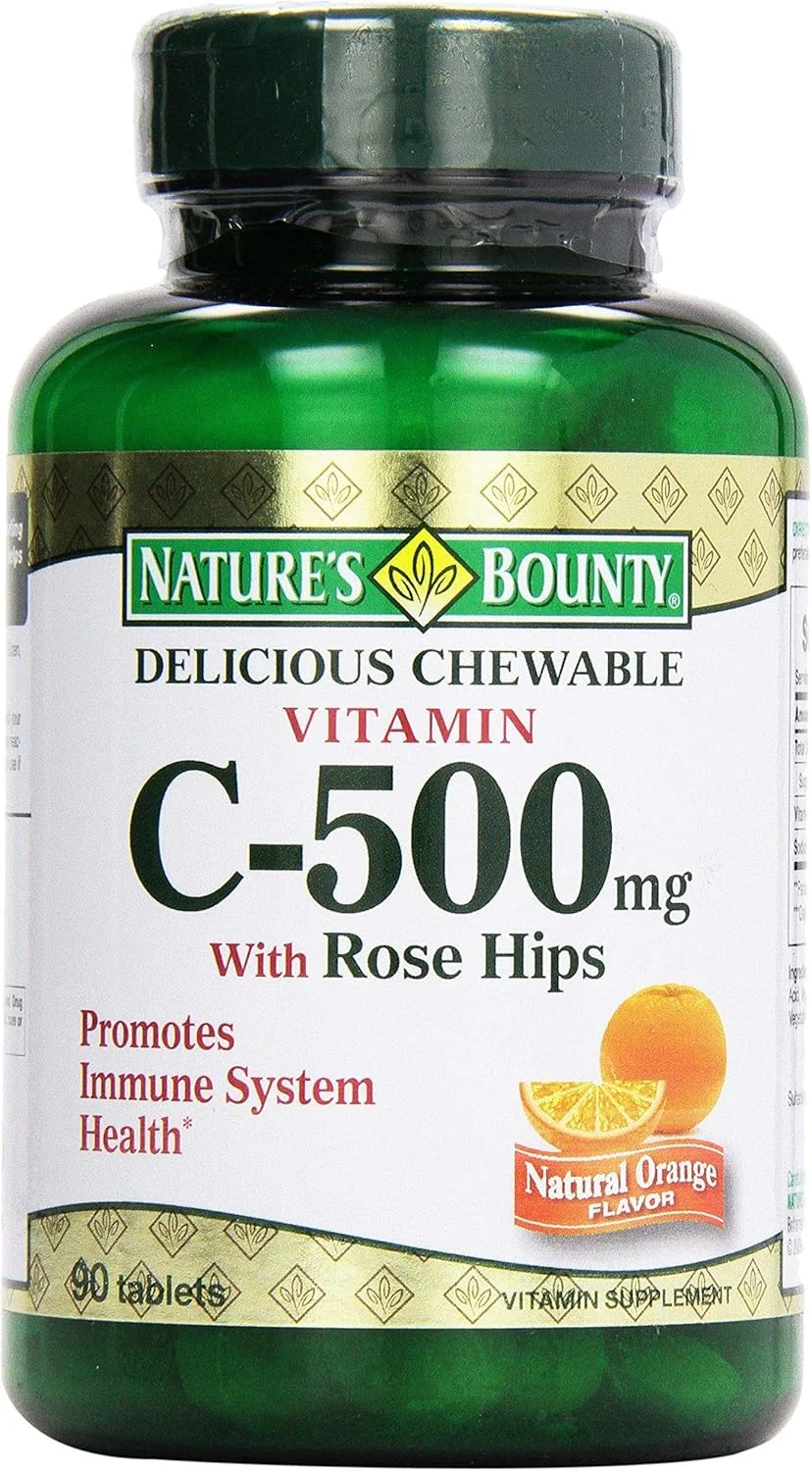قرص های جویدنی ویتامین C نیچرز بونتی با گل رز، 500 میلی گرم