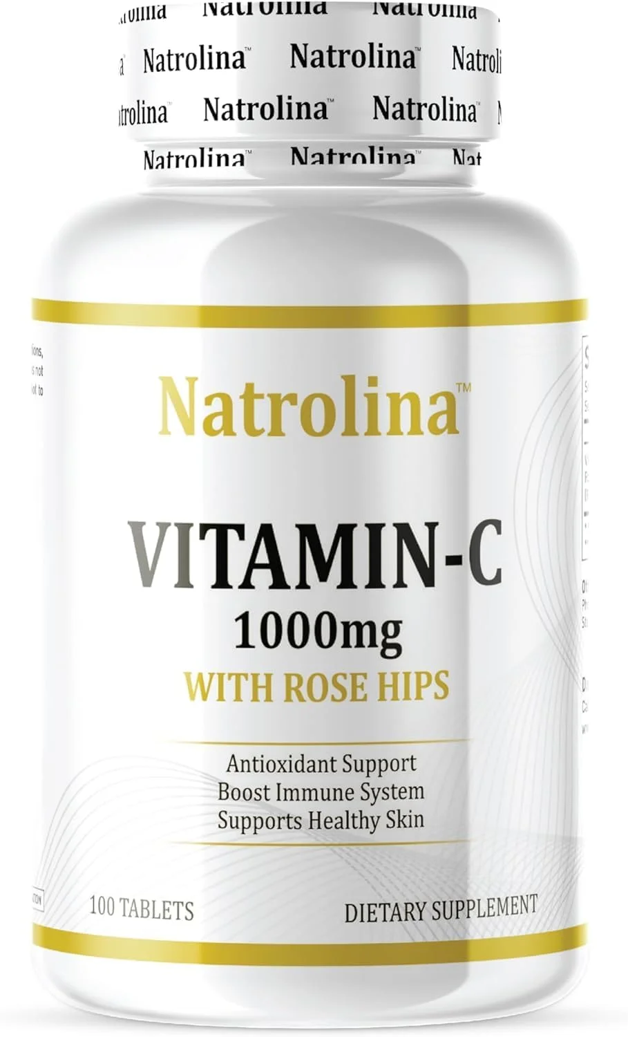 Natrolina Vitamin C 1000 mg with Rose Hips 100 Tablets Vegan | Antioxidant Protection, Boost Immune System & Supports Healthy Skin | 100 Days Supply Ascorbic Acid Vitamin C Supplement for Men Women